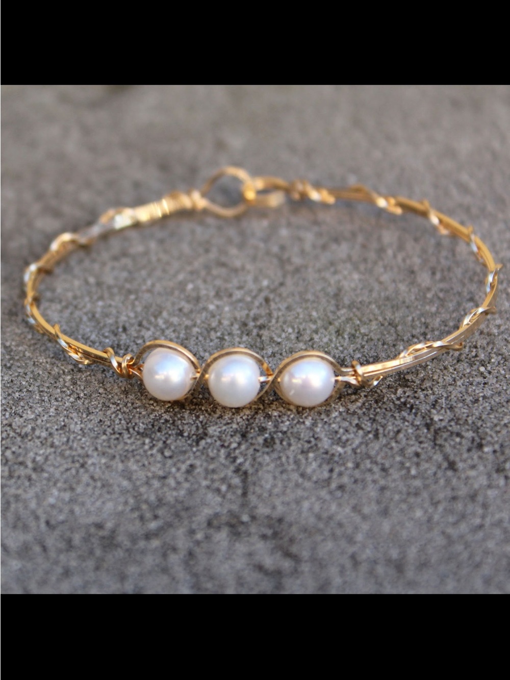 Gold Bracelet with Three White Pearls - Delicate Women's Bracelet